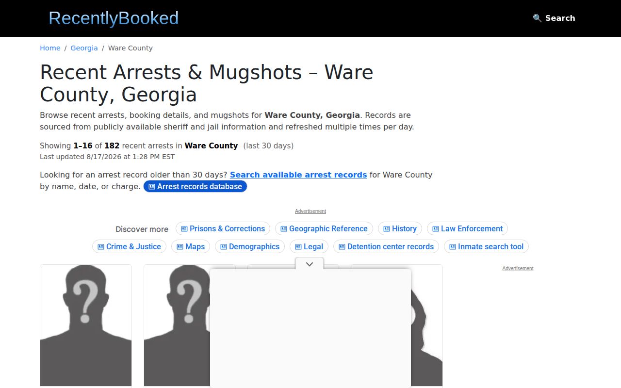 Unofficial RecentlyBooked Ware County booking page interface