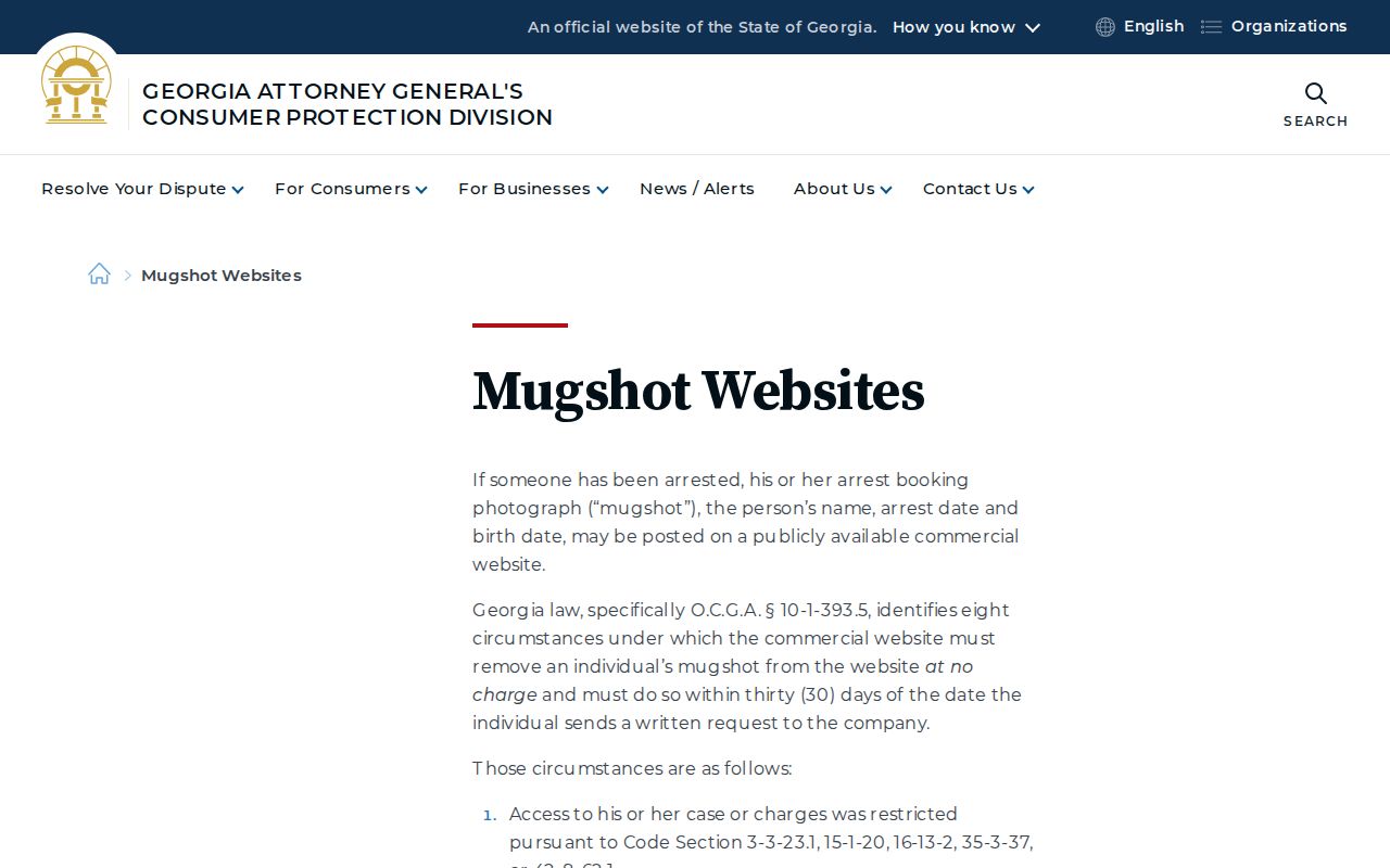 Ware County mugshot law and Georgia consumer guidance on qualifying removal