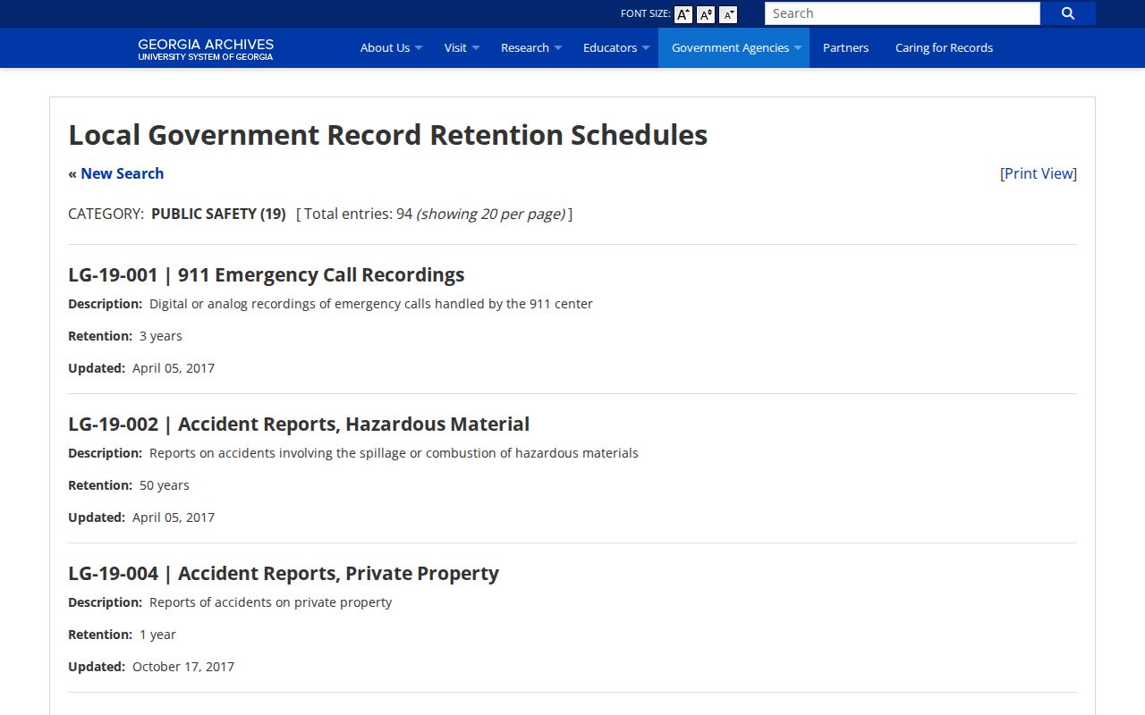 Ware County booking-record retention schedule at Georgia Archives