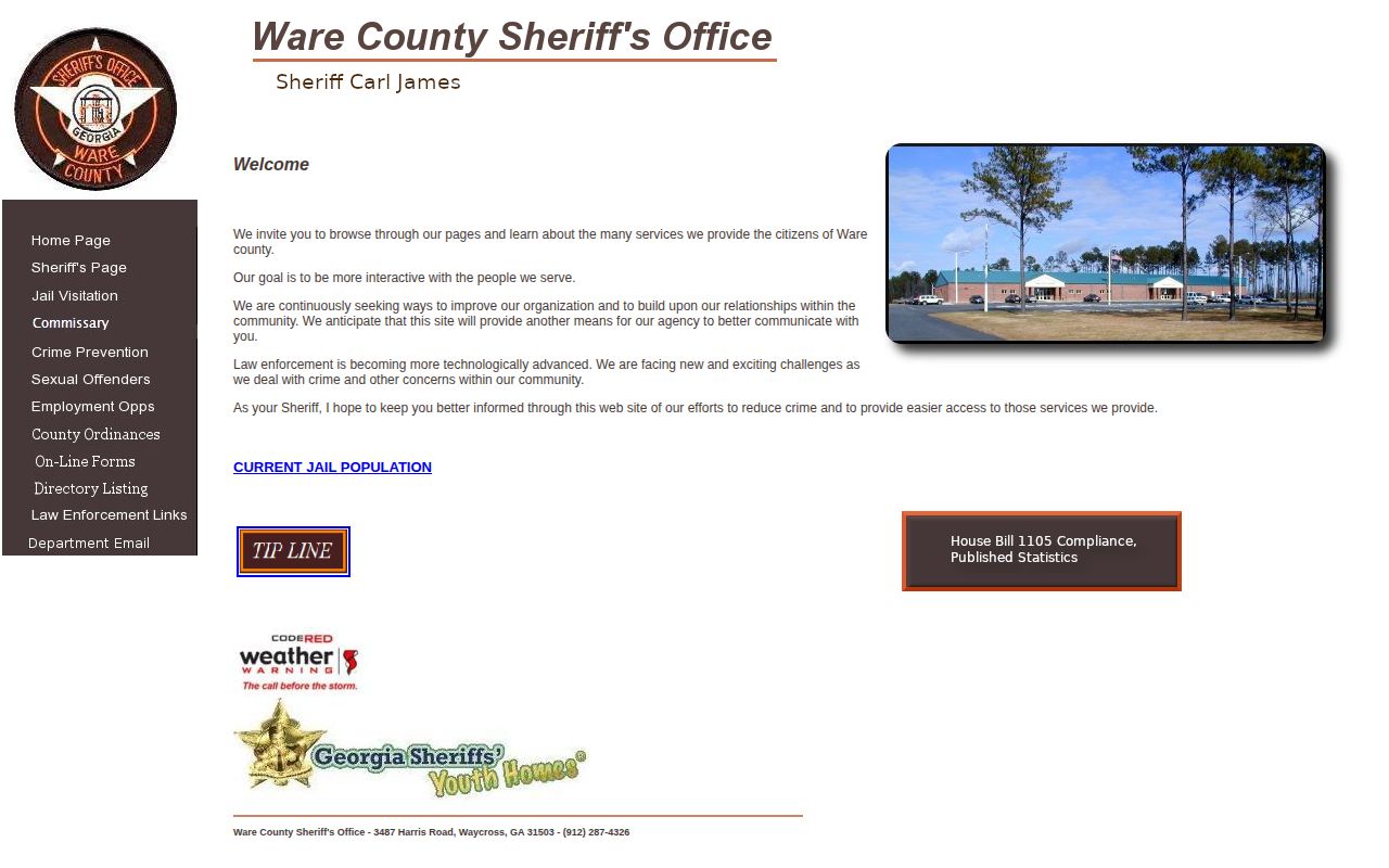Ware County Sheriff's Office homepage and official jail roster bridge